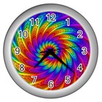 Psychedelic Rainbow Spiral Wall Clock (Silver)