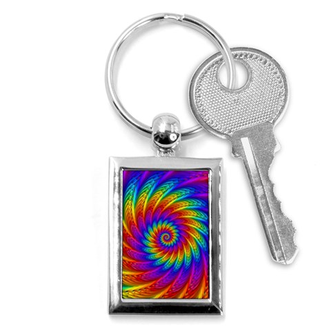 Psychedelic Rainbow Spiral Key Chain (Rectangle) from ArtsNow.com Front