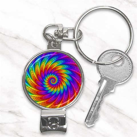 Psychedelic Rainbow Spiral Nail Clippers Key Chain from ArtsNow.com Front