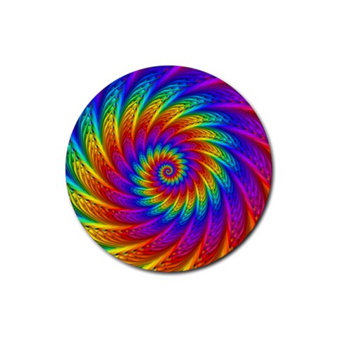 Psychedelic Rainbow Spiral Rubber Round Coaster (4 pack) from ArtsNow.com Front