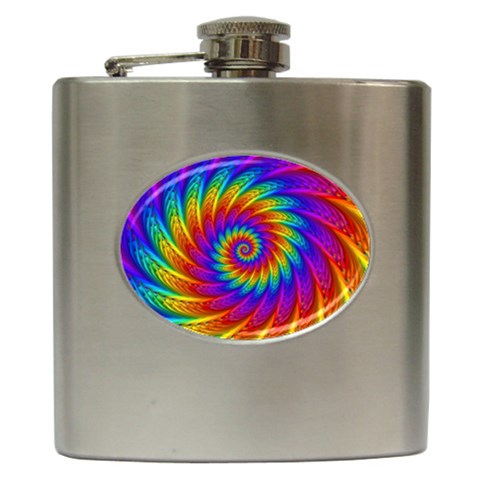 Psychedelic Rainbow Spiral Hip Flask (6 oz) from ArtsNow.com Front