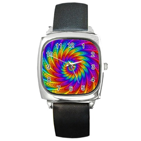 Psychedelic Rainbow Spiral Square Metal Watch from ArtsNow.com Front