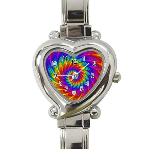 Psychedelic Rainbow Spiral Heart Italian Charm Watch from ArtsNow.com Front