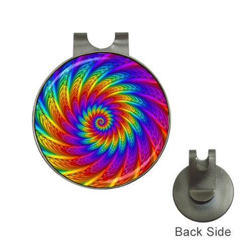 Psychedelic Rainbow Spiral Golf Ball Marker Hat Clip from ArtsNow.com Front