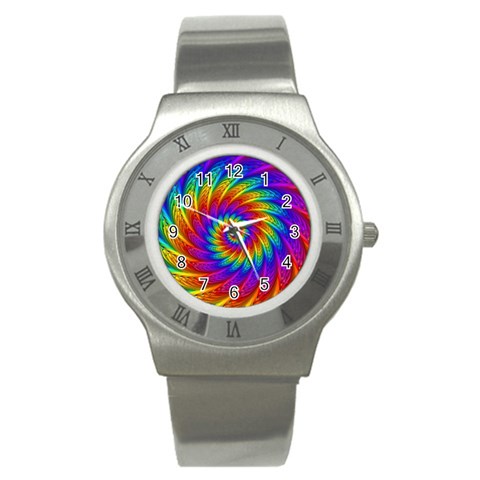 Psychedelic Rainbow Spiral Stainless Steel Watch from ArtsNow.com Front