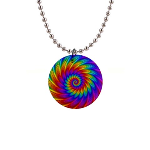 Psychedelic Rainbow Spiral 1  Button Necklace from ArtsNow.com Front