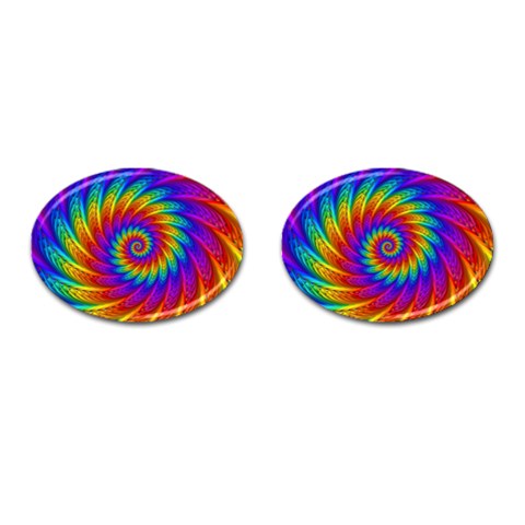 Psychedelic Rainbow Spiral Cufflinks (Oval) from ArtsNow.com Front(Pair)