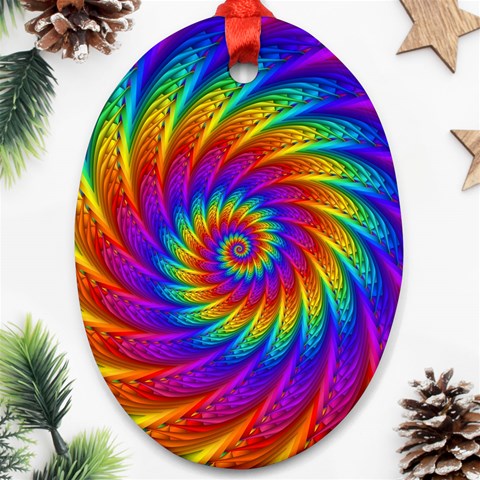 Psychedelic Rainbow Spiral Oval Ornament (Two Sides) from ArtsNow.com Front