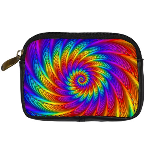 Psychedelic Rainbow Spiral Digital Camera Leather Case from ArtsNow.com Front