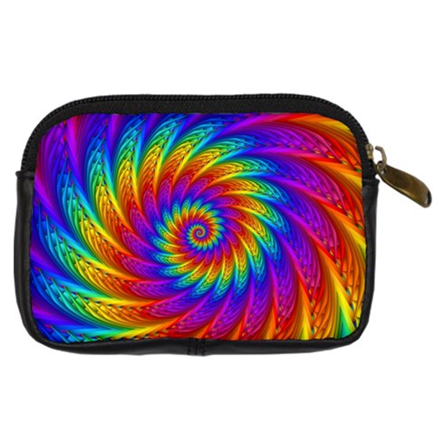 Psychedelic Rainbow Spiral Digital Camera Leather Case from ArtsNow.com Back