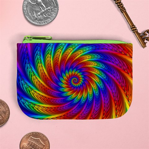 Psychedelic Rainbow Spiral Mini Coin Purse from ArtsNow.com Front