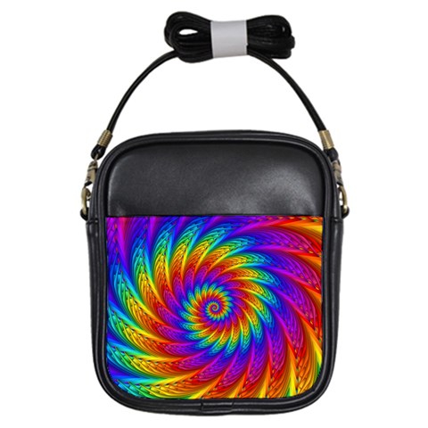 Psychedelic Rainbow Spiral Girls Sling Bag from ArtsNow.com Front