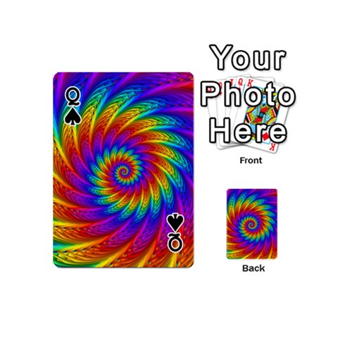 Queen Psychedelic Rainbow Spiral Playing Cards 54 (Mini) from ArtsNow.com Front - SpadeQ