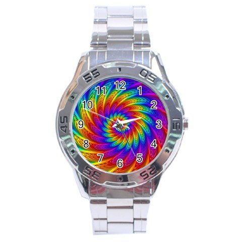 Psychedelic Rainbow Spiral Stainless Steel Analogue Watch from ArtsNow.com Front