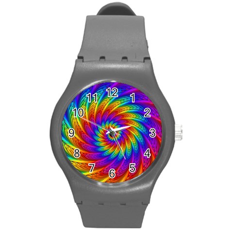 Psychedelic Rainbow Spiral Round Plastic Sport Watch (M) from ArtsNow.com Front