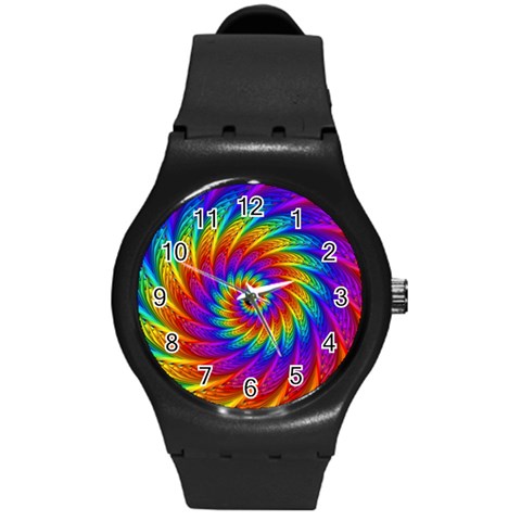 Psychedelic Rainbow Spiral Round Plastic Sport Watch (M) from ArtsNow.com Front