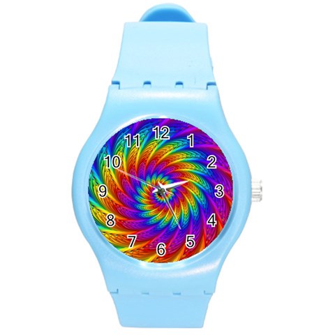 Psychedelic Rainbow Spiral Round Plastic Sport Watch (M) from ArtsNow.com Front