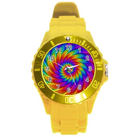 Psychedelic Rainbow Spiral Round Plastic Sport Watch (L) from ArtsNow.com Front