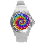 Psychedelic Rainbow Spiral Round Plastic Sport Watch (L)