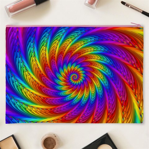 Psychedelic Rainbow Spiral Cosmetic Bag (XXXL) from ArtsNow.com Back