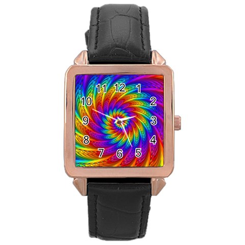 Psychedelic Rainbow Spiral Rose Gold Leather Watch  from ArtsNow.com Front