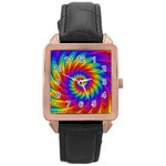 Psychedelic Rainbow Spiral Rose Gold Leather Watch 