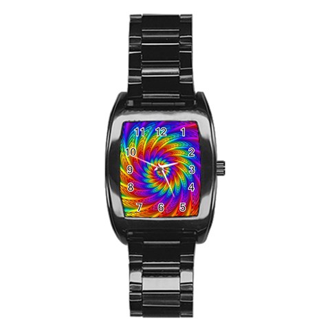 Psychedelic Rainbow Spiral Stainless Steel Barrel Watch from ArtsNow.com Front