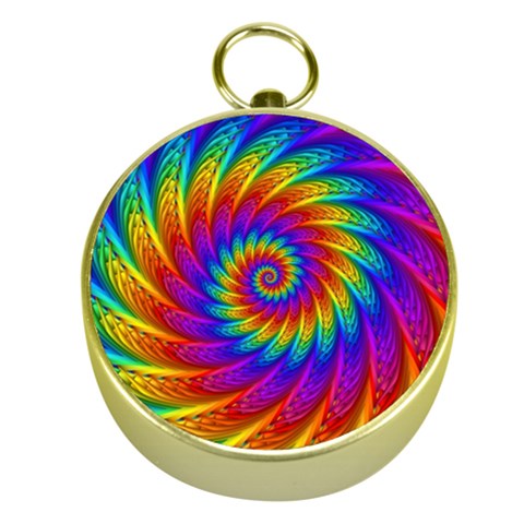 Psychedelic Rainbow Spiral Gold Compass from ArtsNow.com Front