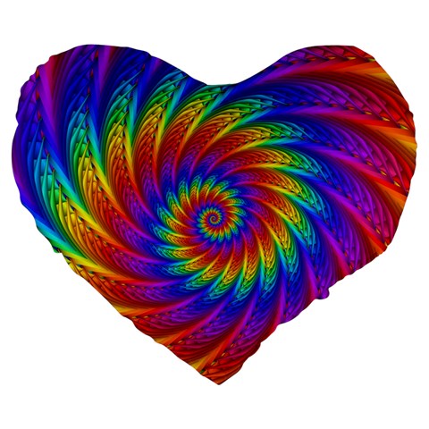 Psychedelic Rainbow Spiral Large 19  Premium Flano Heart Shape Cushion from ArtsNow.com Front