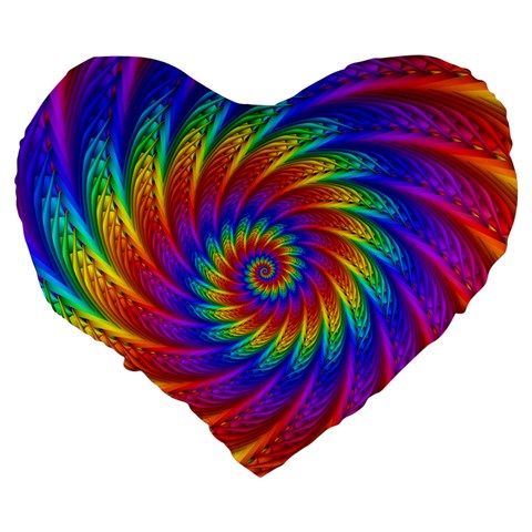 Psychedelic Rainbow Spiral Large 19  Premium Flano Heart Shape Cushion from ArtsNow.com Back