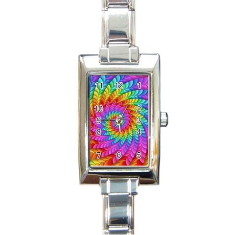 Psychedelic Rainbow Spiral Rectangle Italian Charm Watch from ArtsNow.com Front