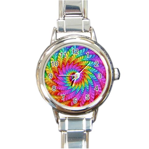 Psychedelic Rainbow Spiral Round Italian Charm Watch from ArtsNow.com Front