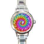 Psychedelic Rainbow Spiral Round Italian Charm Watch