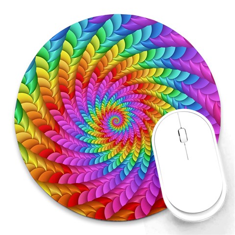 Psychedelic Rainbow Spiral Round Mousepad from ArtsNow.com Front