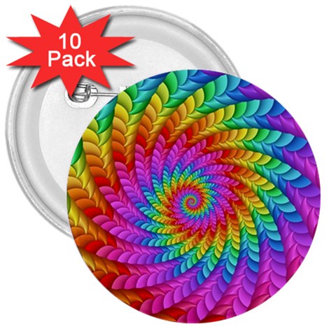 Psychedelic Rainbow Spiral 3  Button (10 pack) from ArtsNow.com Front