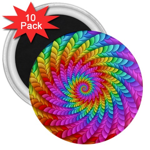 Psychedelic Rainbow Spiral 3  Magnet (10 pack) from ArtsNow.com Front