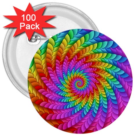 Psychedelic Rainbow Spiral 3  Button (100 pack) from ArtsNow.com Front