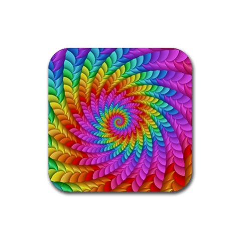 Psychedelic Rainbow Spiral Rubber Coaster (Square) from ArtsNow.com Front