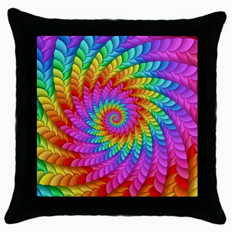 Psychedelic Rainbow Spiral Throw Pillow Case (Black) from ArtsNow.com Front