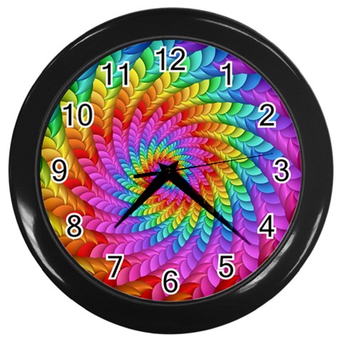 Psychedelic Rainbow Spiral Wall Clock (Black) from ArtsNow.com Front