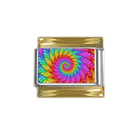 Psychedelic Rainbow Spiral Gold Trim Italian Charm (9mm) from ArtsNow.com Front