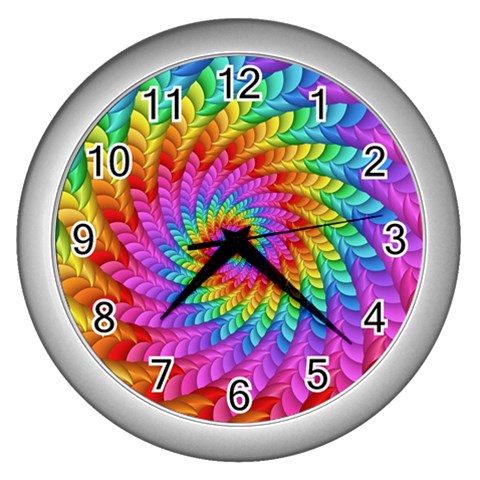 Psychedelic Rainbow Spiral Wall Clock (Silver) from ArtsNow.com Front