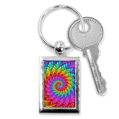 Psychedelic Rainbow Spiral Key Chain (Rectangle) from ArtsNow.com Front