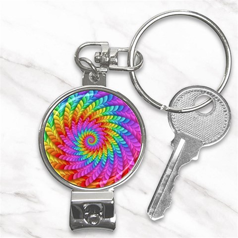 Psychedelic Rainbow Spiral Nail Clippers Key Chain from ArtsNow.com Front