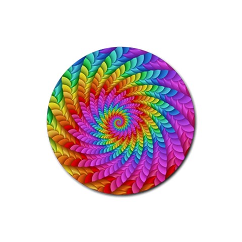 Psychedelic Rainbow Spiral Rubber Coaster (Round) from ArtsNow.com Front