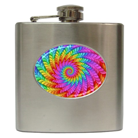 Psychedelic Rainbow Spiral Hip Flask (6 oz) from ArtsNow.com Front