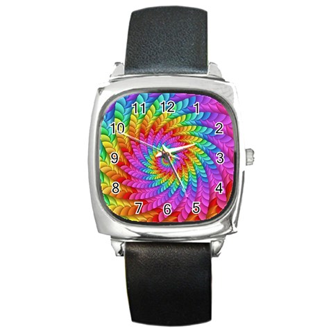 Psychedelic Rainbow Spiral Square Metal Watch from ArtsNow.com Front