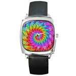 Psychedelic Rainbow Spiral Square Metal Watch