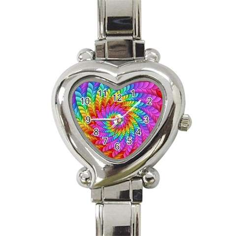 Psychedelic Rainbow Spiral Heart Italian Charm Watch from ArtsNow.com Front