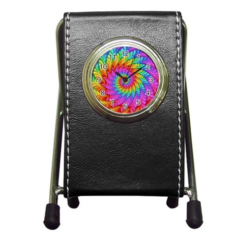 Psychedelic Rainbow Spiral Pen Holder Desk Clock from ArtsNow.com Front